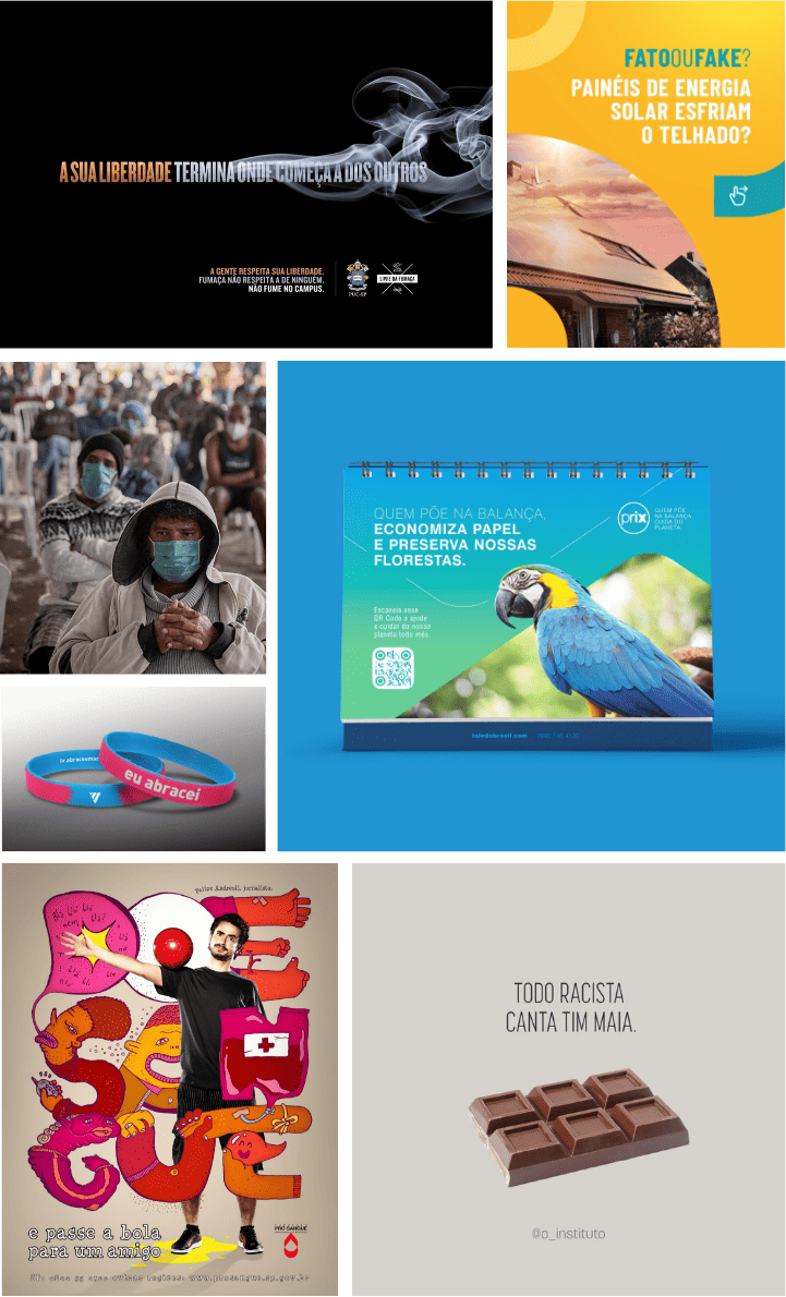 Campanhas de conscientização e ativismo - Anti-tabagismo, energia solar, meio ambiente e anti-racismo