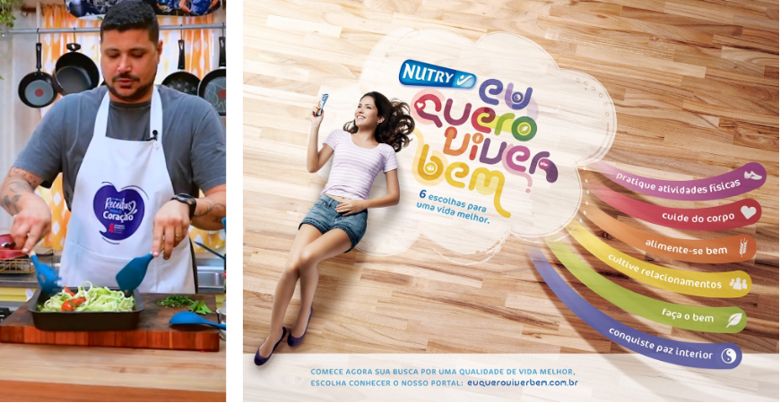 Campanhas de saúde - Chef cozinhando e gráfico Nutry